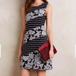 Anthropologie Maeve Floral Polka Dot Shift Dress in Black XS